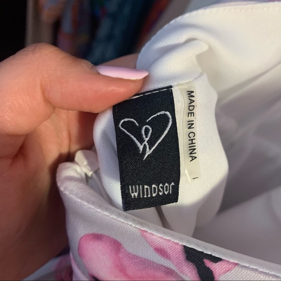 Light grey and pink floral fit and flare dress - Picture 2 of 4